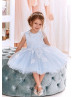 Feifei Sleeves Ivory Lace Sky Blue Tulle Flower Girl Dress